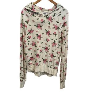 PAM & GELA Floral Print Hooded Sweatshirt COTTAGE soft HOODIE cotton small S